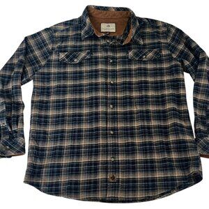 Legendary Whitetails Men’s Flannel Shirt Large Blue Plaid Suede Collar Outdoor